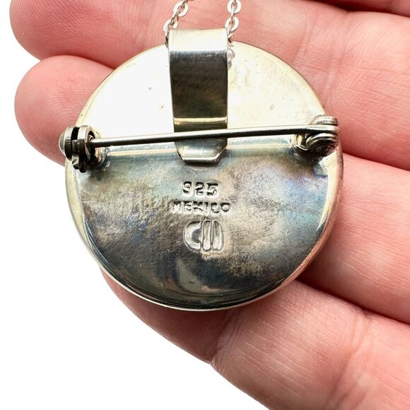 Mexico CII Womens Necklace Sterling Silver Multi Gemstone Inlay Pendant - Picture 3 of 5